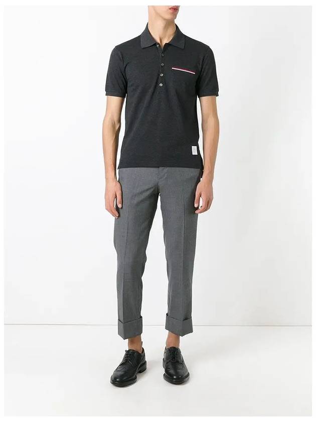 Men's Three Stripes Pocket Mercerized Short Sleeve Polo Shirt Dark Grey - THOM BROWNE - BALAAN 4