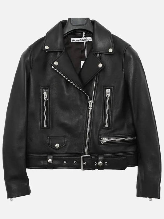 Biker Cropped Leather Jacket Black - ACNE STUDIOS - BALAAN.