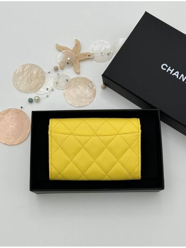 Classic Gold Hardware Grained Calfskin Card Wallet Yellow - CHANEL - BALAAN 3