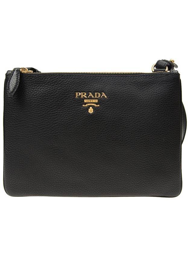 Gold logo Vitello cross bag black - PRADA - BALAAN 1