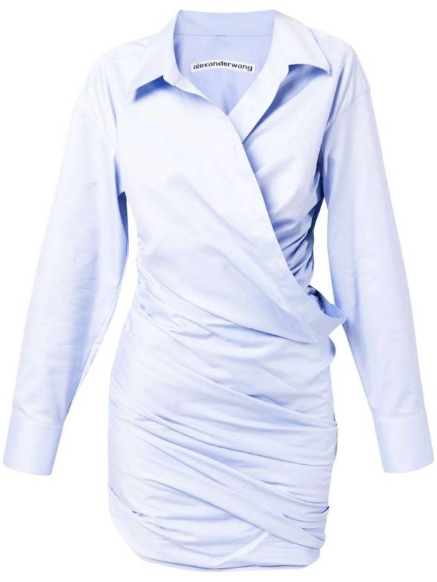 Asymmetric Draped Shirt Collar Short Dress Light Blue - ALEXANDER WANG - BALAAN 1