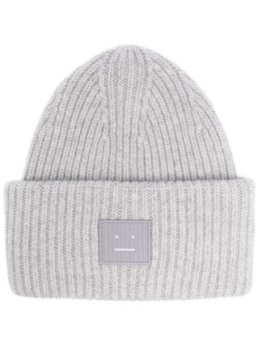 Face Patch Ribbed Wool Beanie Grey - ACNE STUDIOS - BALAAN 1