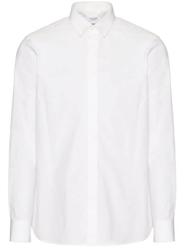 Rockstud Untitled Studded Cotton Long Sleeve Shirt White - VALENTINO - BALAAN 1