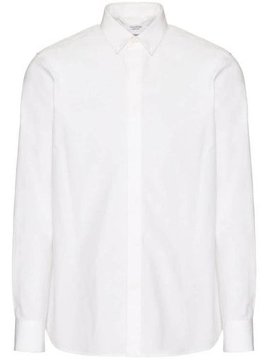 Rockstud Untitled Studded Cotton Long Sleeve Shirt White - VALENTINO - BALAAN 1