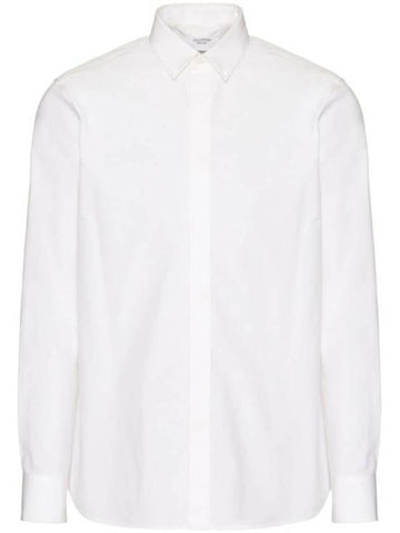 Rockstud Untitled Studded Cotton Long Sleeve Shirt White - VALENTINO - BALAAN 1