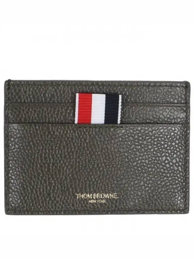 Pebble Grain Leather Stripe Single Card Wallet Green - THOM BROWNE - BALAAN 2