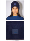 Face Patch Ribbed Wool Beanie Navy - ACNE STUDIOS - BALAAN 6