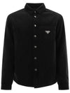 Triangle Logo Corduroy Long Sleeve Shirt Black - PRADA - BALAAN 3