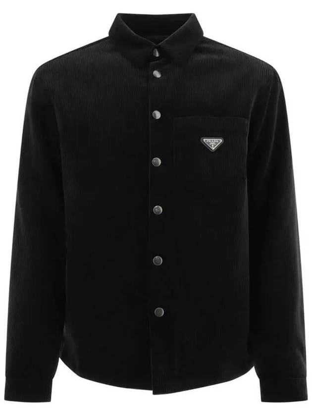 Triangle Logo Corduroy Long Sleeve Shirt Black - PRADA - BALAAN 3