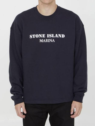 Marina Oversized Cotton Sweatshirt Navy - STONE ISLAND - BALAAN 1