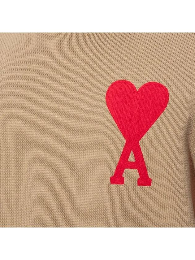 Men's Big Heart Embroidered Logo Knit Top Beige - AMI - BALAAN 5