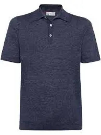 Ribbed Collar Slub Texture Polo Shirt Navy - BRUNELLO CUCINELLI - BALAAN 2