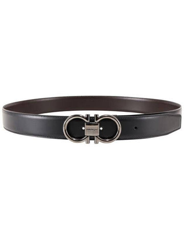 Gancini Reversible Adjustable Calfskin Leather Belt Black - SALVATORE FERRAGAMO - BALAAN 1