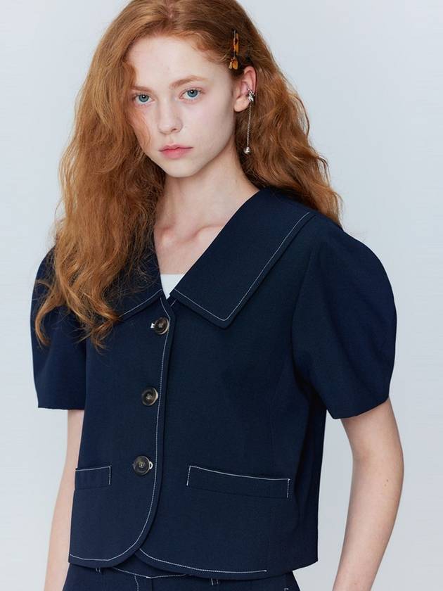 Puff Sleeve Cropped Jacket_Navy - OPENING SUNSHINE - BALAAN 1