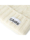 Logo Cable Knit Beanie Egret - GANNI - BALAAN 5