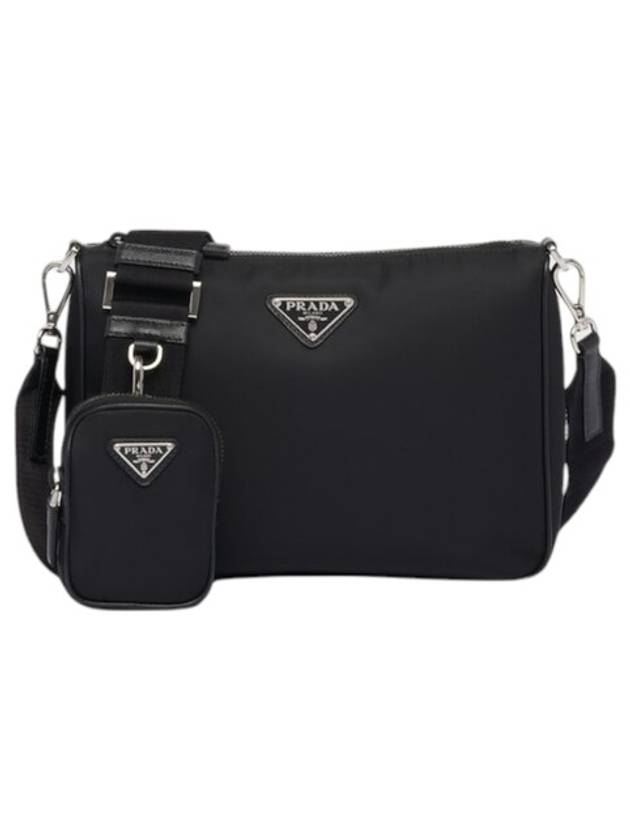 Triangle Logo Re-Nylon Saffiano Leather Shoulder Bag Black - PRADA - BALAAN 3