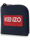 Logo Zipper Calf Leather Card Wallet Navy - KENZO - BALAAN 3