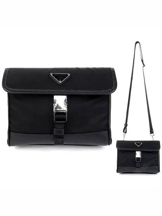 Re-Nylon Saffiano Leather Smartphone Case Cross Bag Black - PRADA - BALAAN 2