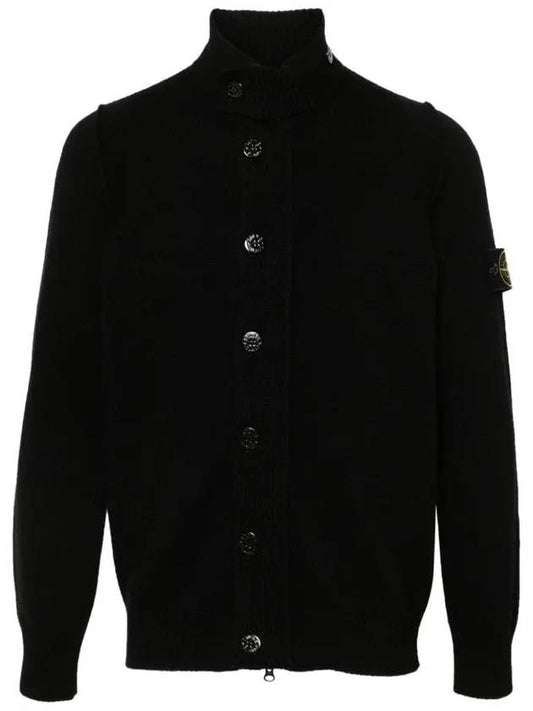 Wappen High Neck Button Up Wool Cardigan Black - STONE ISLAND - BALAAN 2