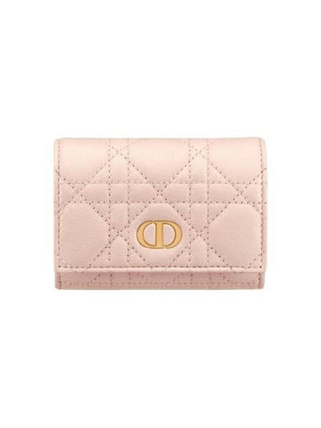 Caro XS Supple Cannage Calfskin Card Wallet Powder Pink - DIOR - BALAAN 1