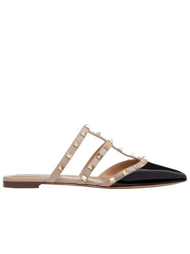 Rockstud Patent Leather Mule Black Poudre - VALENTINO - BALAAN 1