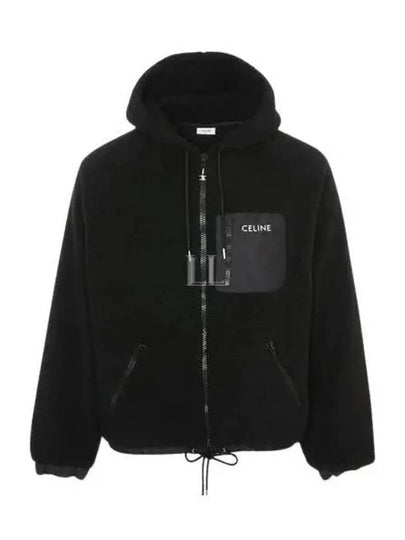 Embroidered Logo Jersey Fleece Zip-Up Hoodie Black - CELINE - BALAAN 2