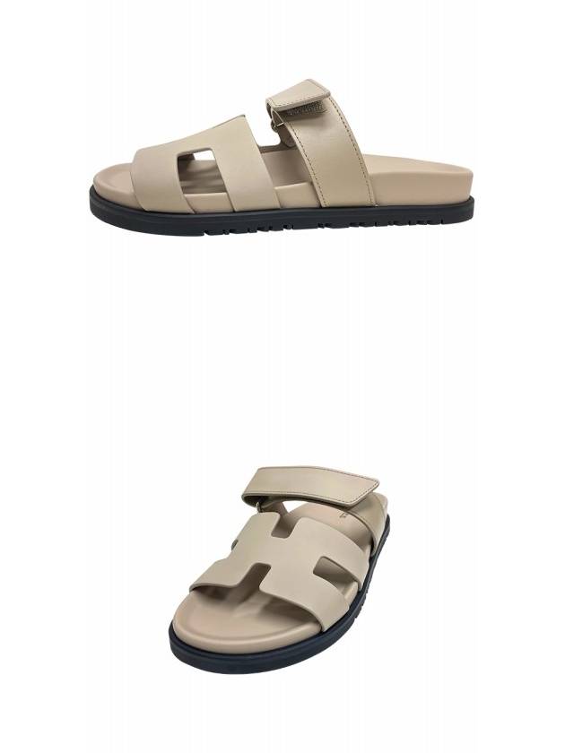 Chypre Calfskin Sandals Beige Mastic - HERMES - BALAAN 5