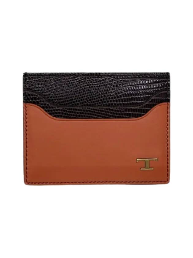 T Plaque Calf Leather Card Wallet Brown - TOD'S - BALAAN 3