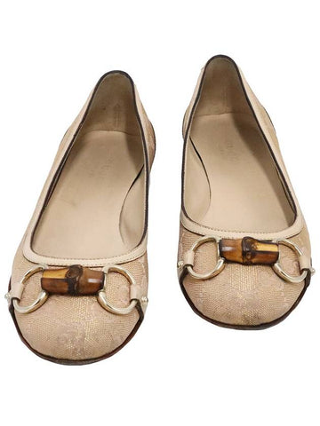 Gucci 234959 GG Supreme Canvas Gold Plated Horsebit Bamboo Ballerina Women s Flat Shoes 35 5 - GUCCI - BALAAN 1