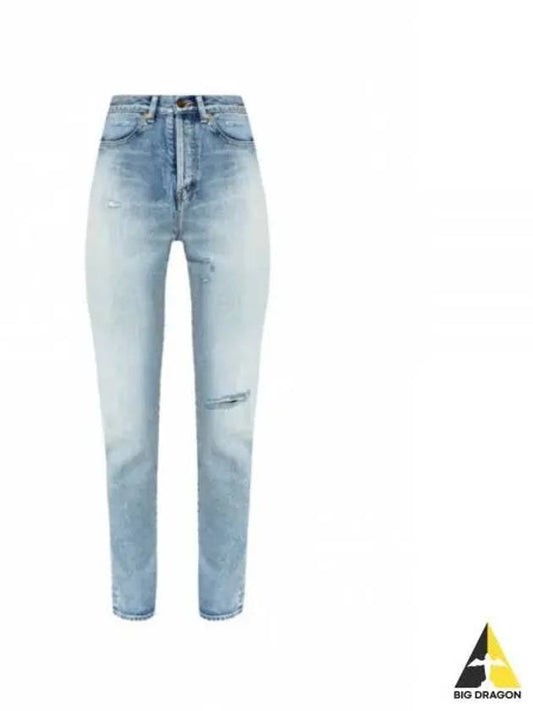 Pocket high waist slim fit denim pants blue 644024 YM372 - SAINT LAURENT - BALAAN 1