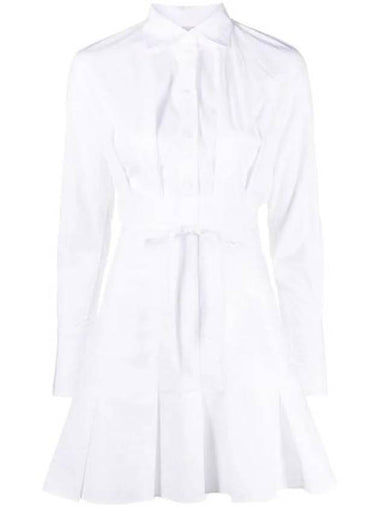 Pleated Summer Poplin Cotton Short Dresss White - PATOU - BALAAN 1