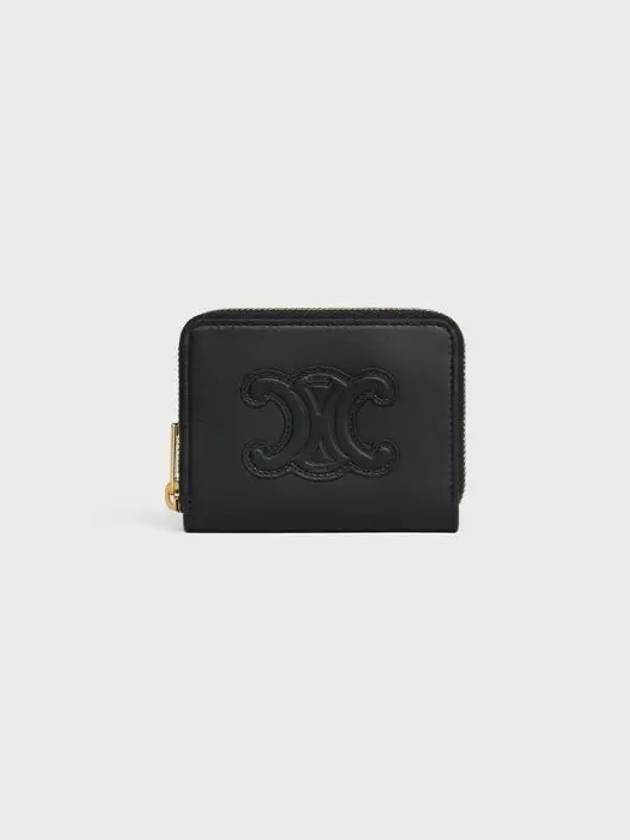 Cuir Triomphe Compact Smooth Calfskin Half Wallet Black - CELINE - BALAAN 3