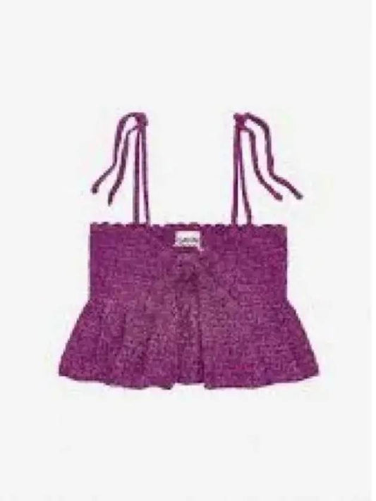 Crochet Velvet Peplum Sleeveless Purple - GANNI - BALAAN 2