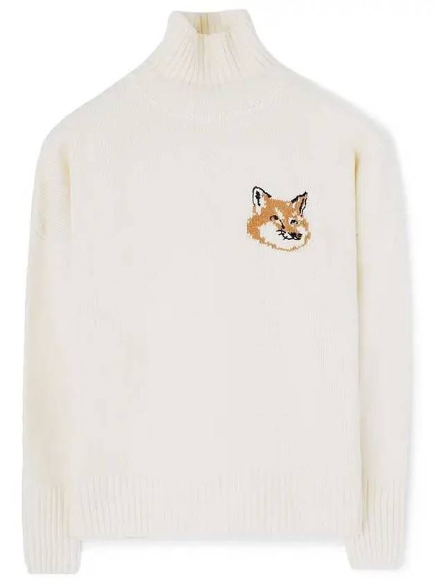 Men's Fox Head Patch Oversized Wool Turtleneck Ecru - MAISON KITSUNE - BALAAN 2