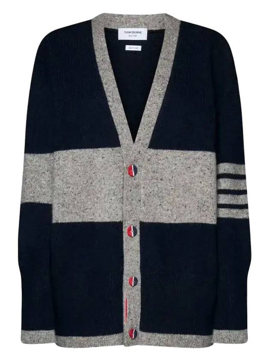 Two Tone Wool Mohair Cardigan Navy Grey - THOM BROWNE - BALAAN 2