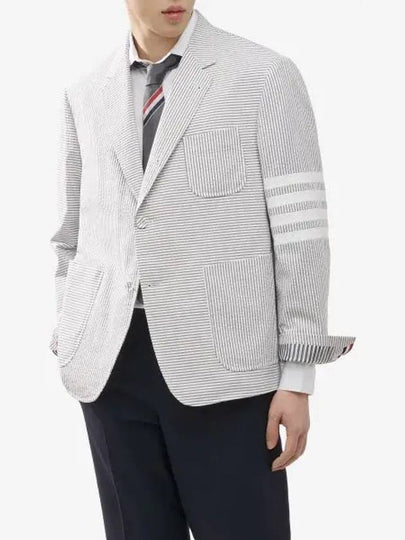 Striped Single Breasted Blazer Jacket Grey - THOM BROWNE - BALAAN 2