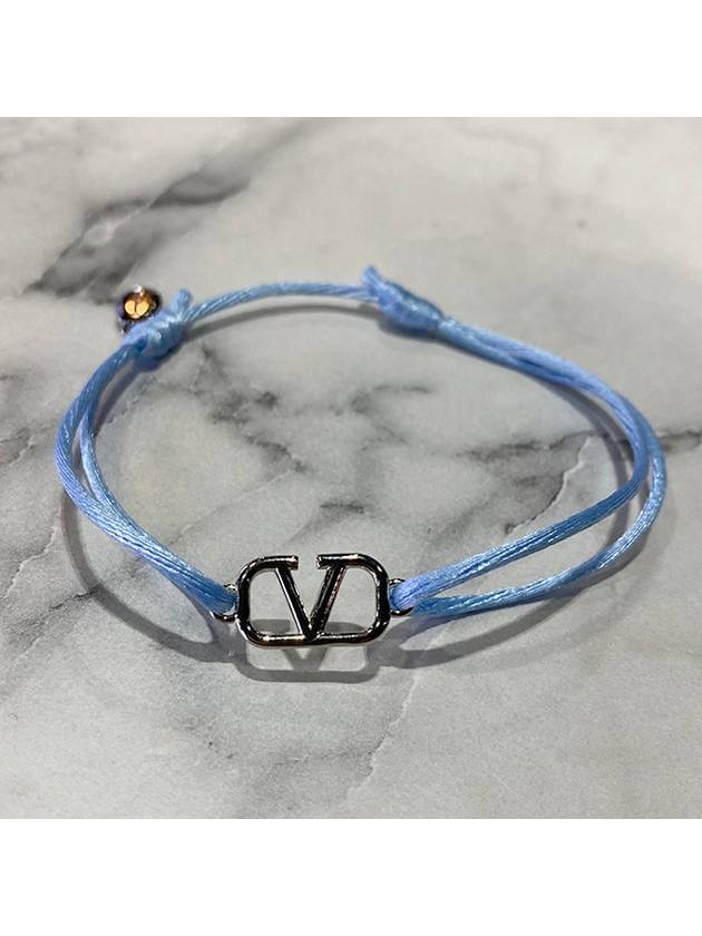 Silver V Logo Signature Bracelet Blue - VALENTINO - BALAAN 5