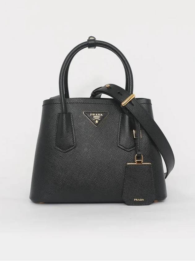 Double Saffiano Leather Mini Bag Black - PRADA - BALAAN 4