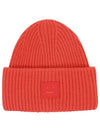 Face Patch Ribbed Wool Beanie Red - ACNE STUDIOS - BALAAN 2