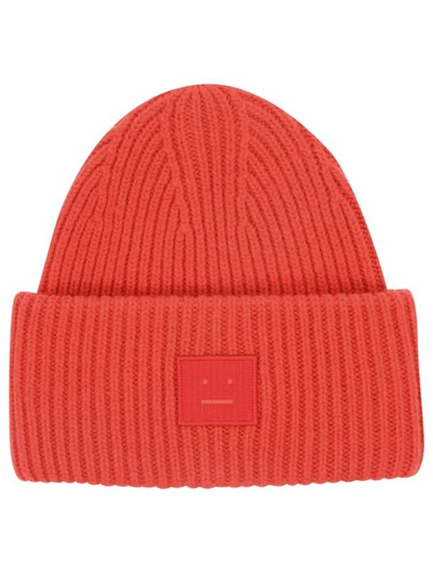 Face Patch Ribbed Wool Beanie Red - ACNE STUDIOS - BALAAN 2