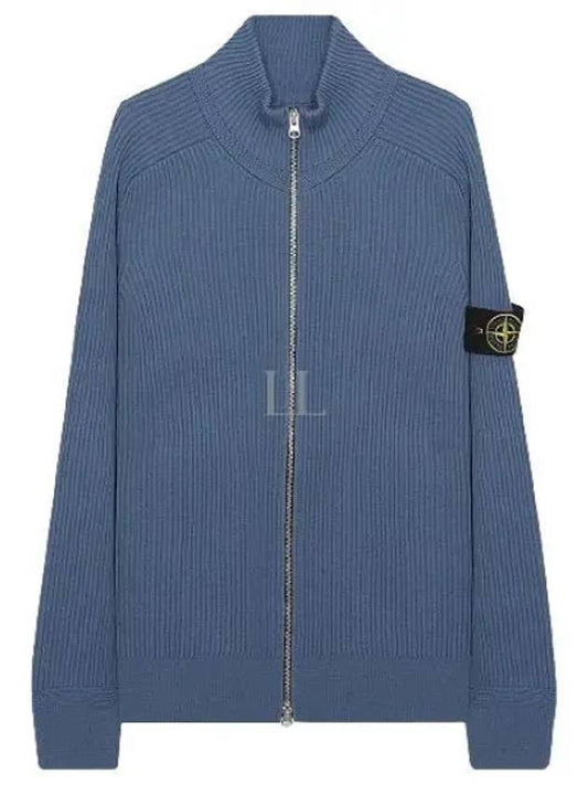 Logo Patch Wool Knit Zip-up Jacket Blue - STONE ISLAND - BALAAN 2