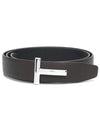 Silver Hardware T Logo Reversible Leather Belt Brown - TOM FORD - BALAAN 1