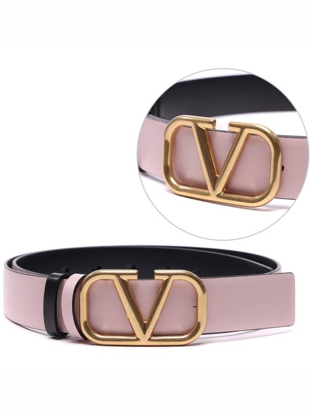 Women s V Logo Signature Reversible Leather Belt Pink Black - VALENTINO - BALAAN 3