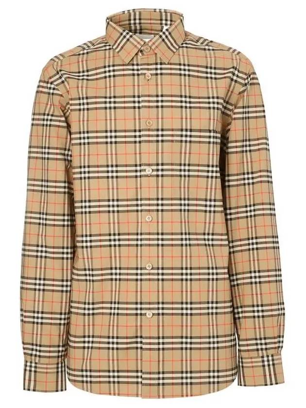 Small Scale Check Stretch Cotton Long Sleeve Shirt Beige - BURBERRY - BALAAN 3