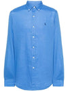 Embroidered Logo Linen Long Sleeve Shirt Blue - POLO RALPH LAUREN - BALAAN 1