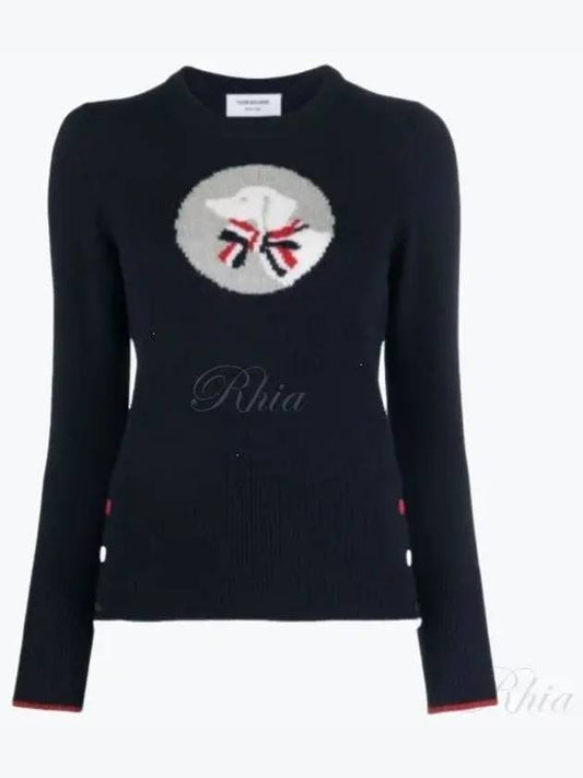 Hector Bow Virgin Wool Knit Top Navy - THOM BROWNE - BALAAN 2