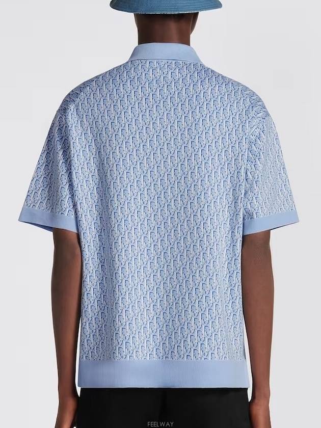 Dior Oblique Polo Shirt Blue Cotton Jacquard - DIOR - BALAAN 4