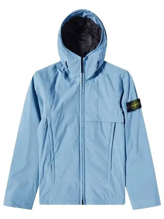 Men's Soft Shell Hooded Jacket Mid Blue - STONE ISLAND - BALAAN.