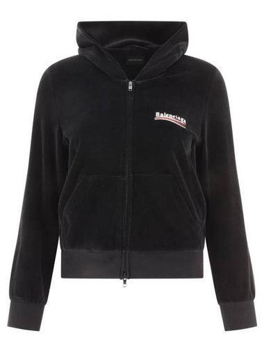 logo velvet hoodie black - BALENCIAGA - BALAAN 1