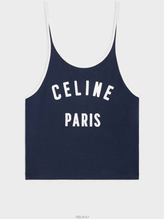 Satin Patch Cotton Jersey Sleeveless Navy - CELINE - BALAAN 2